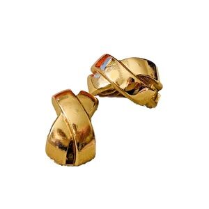 Vintage Signed Christian Dior Gold Tone "X" Rhinestone Clip Earrings 7/8"